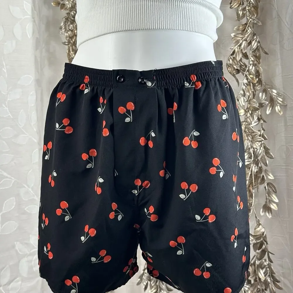 BDG Men’s S Cherry Print Boxer Shorts Black Lounge Urban Outfitters Y2K‎